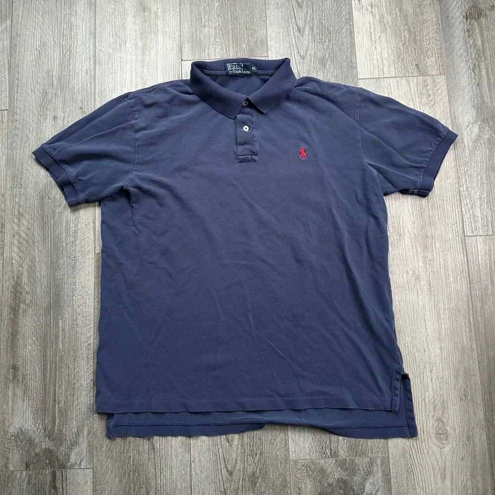 Y2K fade Polo Ralph Lauren Navy Polo Shirt Men's XL Red Pony